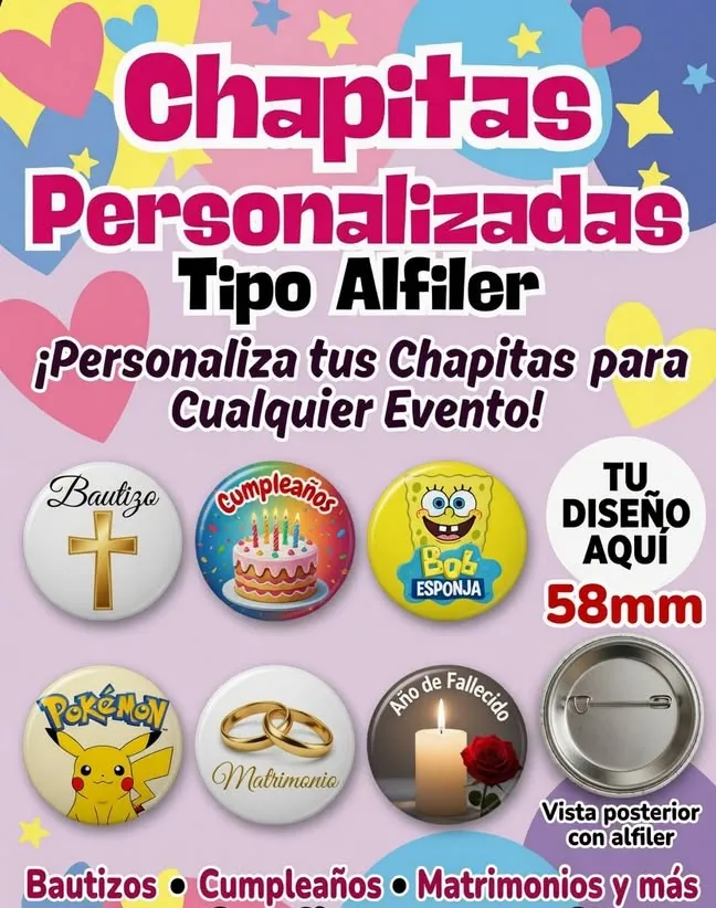 Chapitas personalizadas tipo alfiler